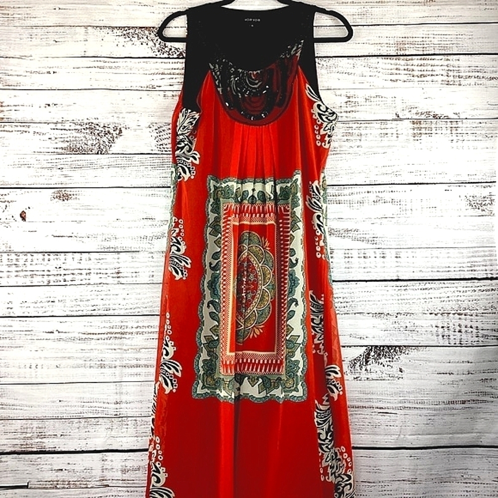 VOIR VOIR SIZE 8 MAXI DRESS‎ ORANGE EMBELLISHED BEADS LONG SUMMER FALL GUC